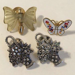 Lapel Pins Tie Tack Lot 4 Butterfly Flower Baskets Signed Avon Sarah Cov Brooch
